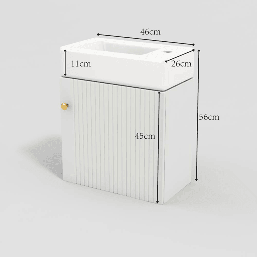 Móvel de casa de banho com lavatório e armário suspenso 46 cm - Móvel de casa de banho pequeno - Branco