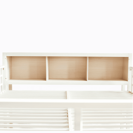 Cama loft 140x200 cm - Com arrumação debaixo da secretária e armário - Branco+Natural