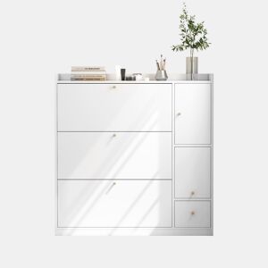 Sapateira inclinável 119x24x122 cm - 3 compartimentos, banco rebatível, branco