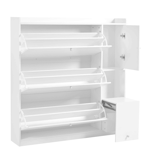 Sapateira inclinável 119x24x122 cm - 3 compartimentos, banco rebatível, branco