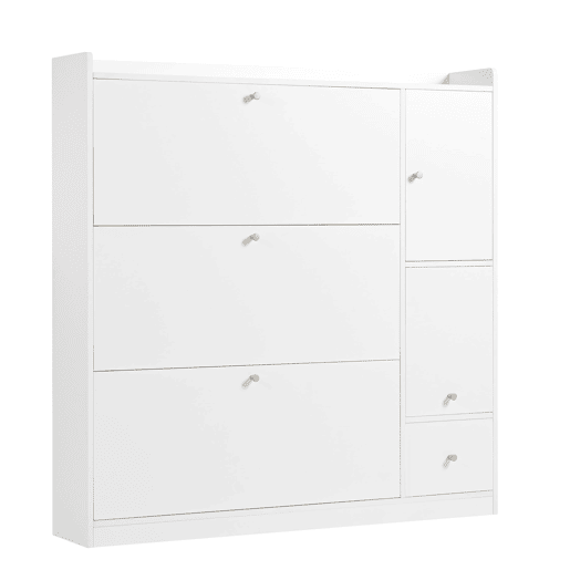 Sapateira inclinável 119x24x122 cm - 3 compartimentos, banco rebatível, branco