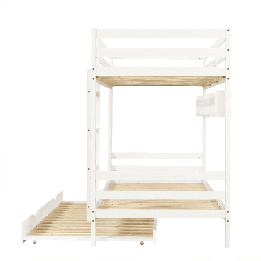 Beliche 90x200 cm - Cama extensível com rodas, prateleiras, estrutura estável - Branco