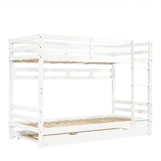 Beliche 90x200 cm - Cama extensível com rodas, prateleiras, estrutura estável - Branco