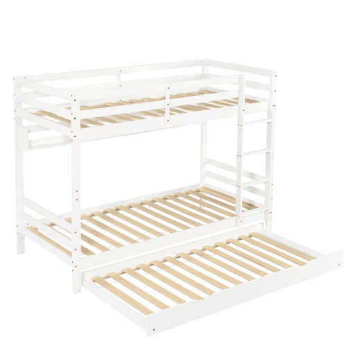 Beliche 90x200 cm - Cama extensível com rodas, prateleiras, estrutura estável - Branco