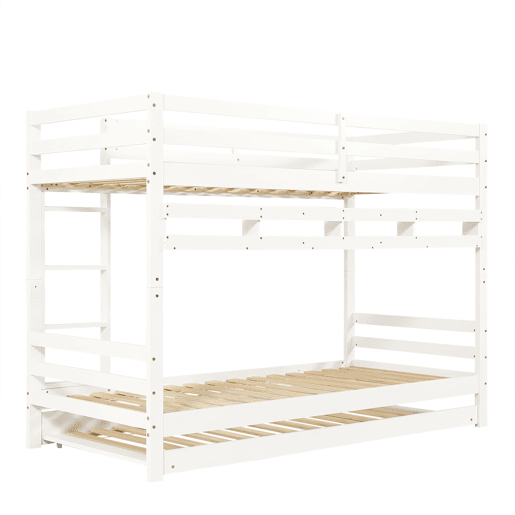 Beliche 90x200 cm - Cama extensível com rodas, prateleiras, estrutura estável - Branco