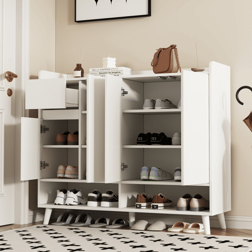 Móvel consola moderno 120x99x35 cm - Grande capacidade de arrumação, 4 portas, 1 gaveta - Branco