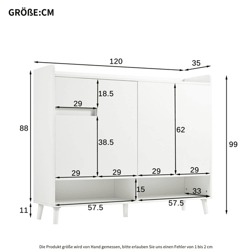 Móvel consola moderno 120x99x35 cm - Grande capacidade de arrumação, 4 portas, 1 gaveta - Branco