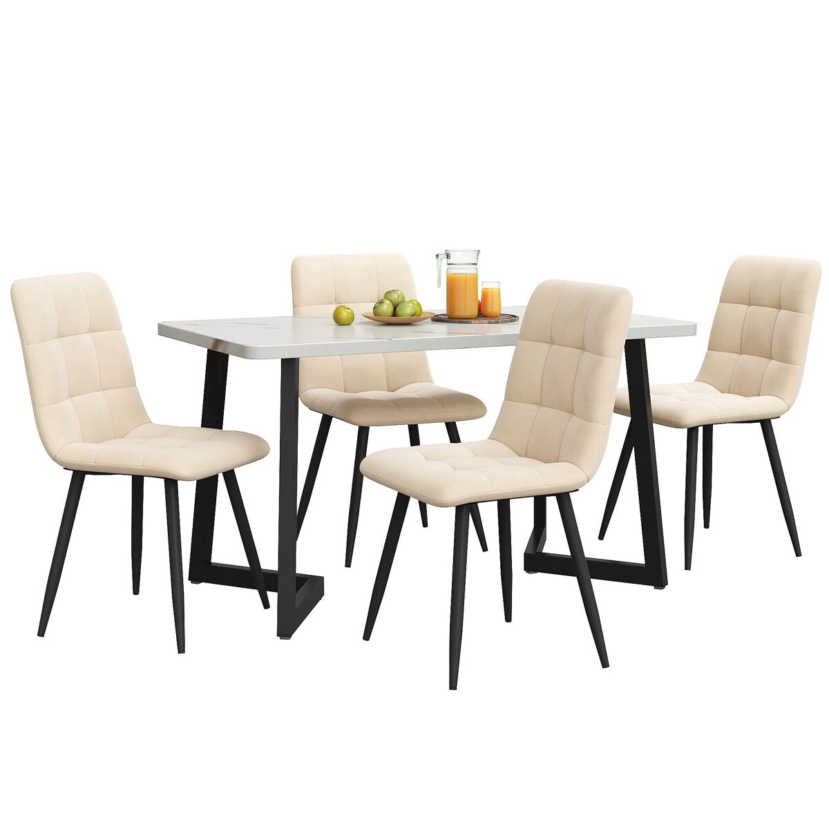 Conjunto de mesas y sillas de comedor 117x68 Negro/ Beige