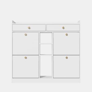 Armário para sapatos branco 110x26x100 cm - 4 portas, 2 gavetas, 3 compartimentos abertos