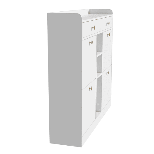 Armário para sapatos branco 110x26x100 cm - 4 portas, 2 gavetas, 3 compartimentos abertos