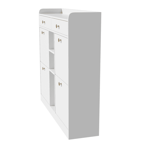 Armário para sapatos branco 110x26x100 cm - 4 portas, 2 gavetas, 3 compartimentos abertos