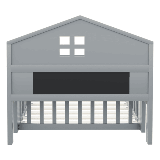 Cama infantil 90x200 - Estrutura em madeira maciça, com prateleiras, proteção e grade, cinza