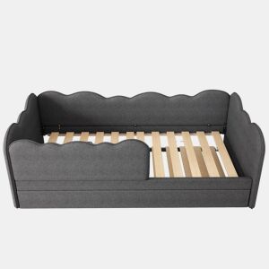 Cama Polsterbett 90x190 cm - Sofá-cama com cama extraível e estrado - Linho - Cinza