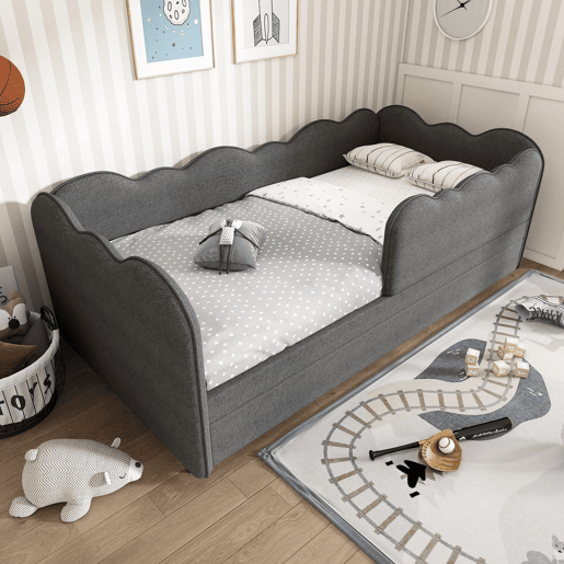 Cama Polsterbett 90x190 cm - Sofá-cama com cama extraível e estrado - Linho - Cinza Cama Polsterbett 90x190 cm - Sofá-cama com cama extraível e estrado - Linho - Cinza