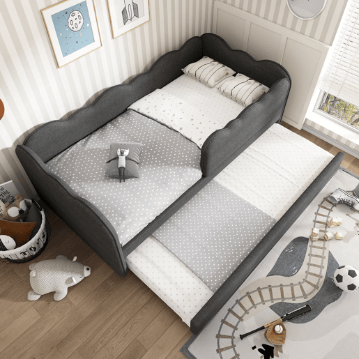 Cama Polsterbett 90x190 cm - Sofá-cama com cama extraível e estrado - Linho - Cinza Cama Polsterbett 90x190 cm - Sofá-cama com cama extraível e estrado - Linho - Cinza
