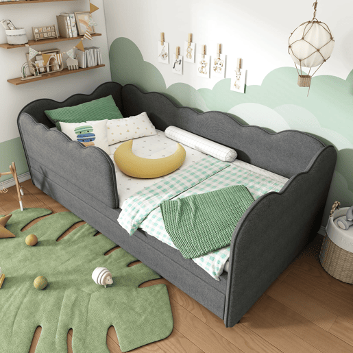 Cama Polsterbett 90x190 cm - Sofá-cama com cama extraível e estrado - Linho - Cinza Cama Polsterbett 90x190 cm - Sofá-cama com cama extraível e estrado - Linho - Cinza
