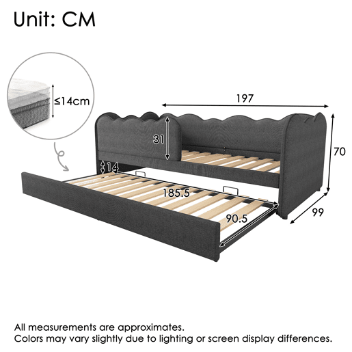 Cama Polsterbett 90x190 cm - Sofá-cama com cama extraível e estrado - Linho - Cinza Cama Polsterbett 90x190 cm - Sofá-cama com cama extraível e estrado - Linho - Cinza
