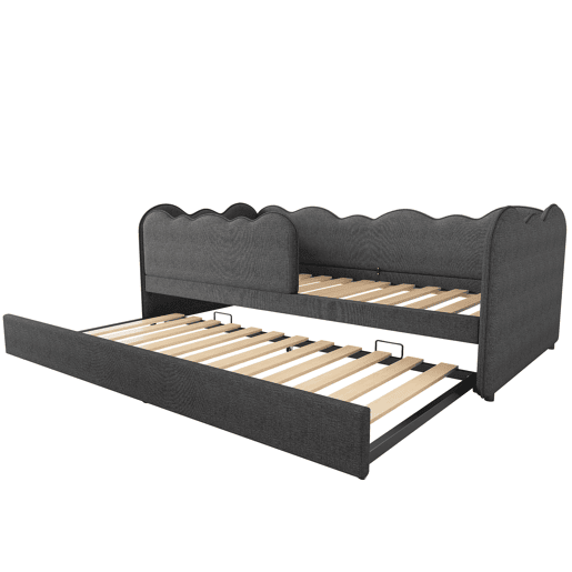 Cama Polsterbett 90x190 cm - Sofá-cama com cama extraível e estrado - Linho - Cinza Cama Polsterbett 90x190 cm - Sofá-cama com cama extraível e estrado - Linho - Cinza