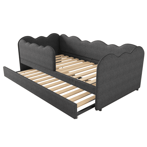 Cama Polsterbett 90x190 cm - Sofá-cama com cama extraível e estrado - Linho - Cinza Cama Polsterbett 90x190 cm - Sofá-cama com cama extraível e estrado - Linho - Cinza