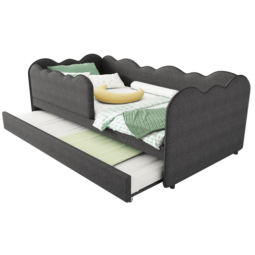 Cama Polsterbett 90x190 cm - Sofá-cama com cama extraível e estrado - Linho - Cinza Cama Polsterbett 90x190 cm - Sofá-cama com cama extraível e estrado - Linho - Cinza