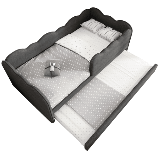 Cama Polsterbett 90x190 cm - Sofá-cama com cama extraível e estrado - Linho - Cinza Cama Polsterbett 90x190 cm - Sofá-cama com cama extraível e estrado - Linho - Cinza