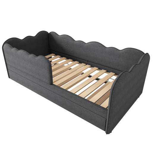Cama Polsterbett 90x190 cm - Sofá-cama com cama extraível e estrado - Linho - Cinza Cama Polsterbett 90x190 cm - Sofá-cama com cama extraível e estrado - Linho - Cinza