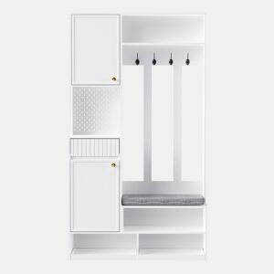 Conjunto de guarda-roupa 100x180x35 cm - Guarda-roupa com assento, 4 ganchos, portas e gavetas - Branco
