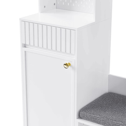 Conjunto de guarda-roupa 100x180x35 cm - Guarda-roupa com assento, 4 ganchos, portas e gavetas - Branco