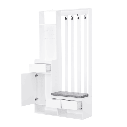 Conjunto de guarda-roupa 180x100x35 cm - com banco almofadado e 4 ganchos - Branco