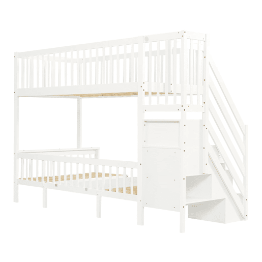 Beliche 90x200 cm e 120x200 cm - Mesa multifuncional ajustável, escada de armazenamento, corrimão de segurança, branco