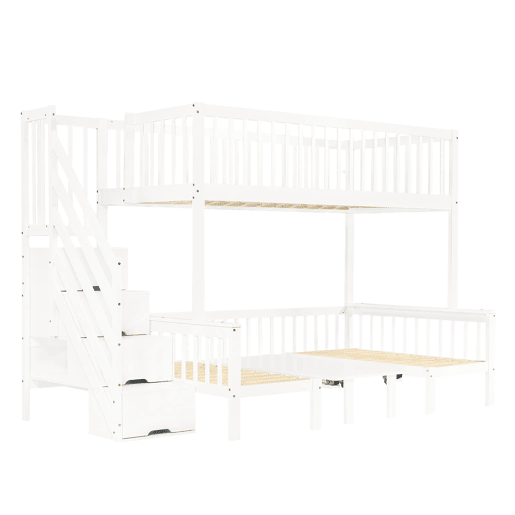 Beliche 90x200 cm e 120x200 cm - Mesa multifuncional ajustável, escada de armazenamento, corrimão de segurança, branco