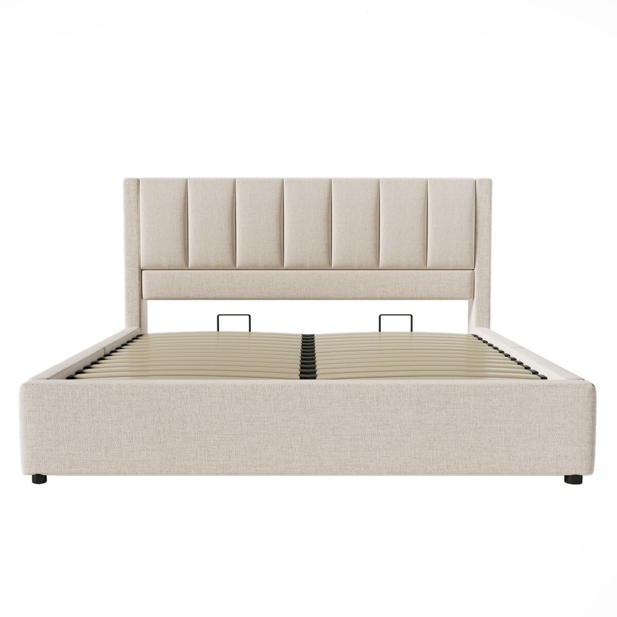 Cama tapizada 180x200 cm - cama doble con soporte oculto para tazas y estación de carga - beige