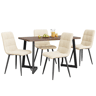 Conjunto de sala de jantar de 5 peças 117x68 cm - Mesa com 4 cadeiras, madeira de nogueira, pernas metálicas pretas, cadeiras de veludo bege