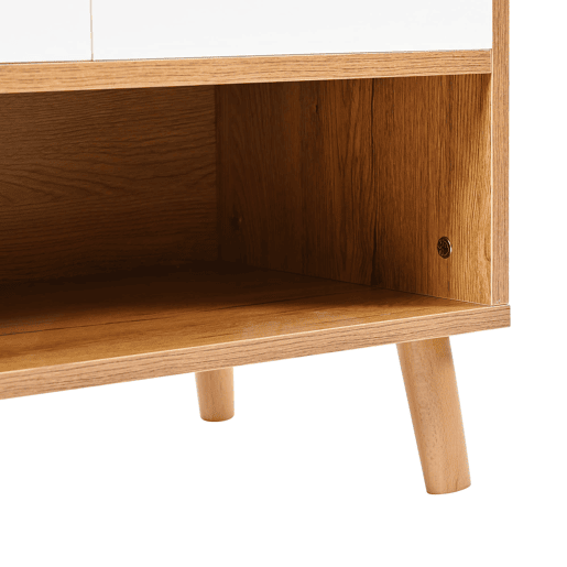 Sapateira com prateleiras ajustáveis - Organizador minimalista com pés em madeira maciça - 99x90x35 cm - Branco + Natural
