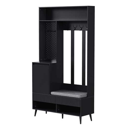 Conjunto de armário 100x35x180 cm - com banco, 4 ganchos, 2 gavetas, 1 porta - Preto
