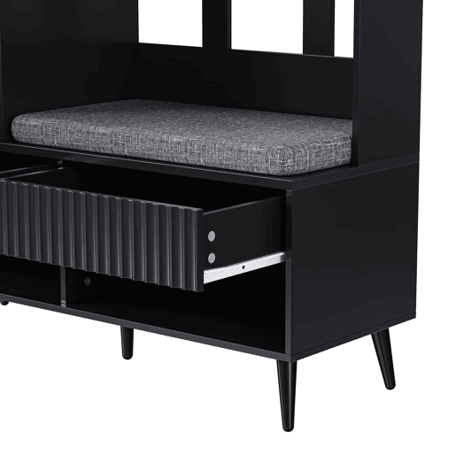 Conjunto de armário 100x35x180 cm - com banco, 4 ganchos, 2 gavetas, 1 porta - Preto