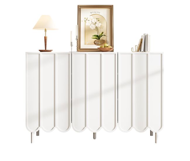 Aparador moderno 120x35x80 cm - puertas onduladas, estantes ajustables - blanco