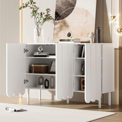 Aparador moderno 120x35x80 cm - Portas onduladas, prateleiras ajustáveis - Branco