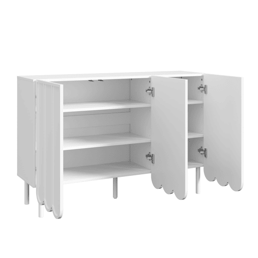 Aparador moderno 120x35x80 cm - Portas onduladas, prateleiras ajustáveis - Branco