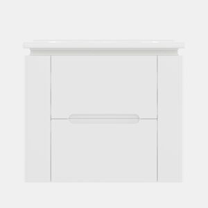 Armário de casa de banho suspenso 61x46x48,5 cm - com iluminação LED, 2 gavetas, lavatório integrado - branco