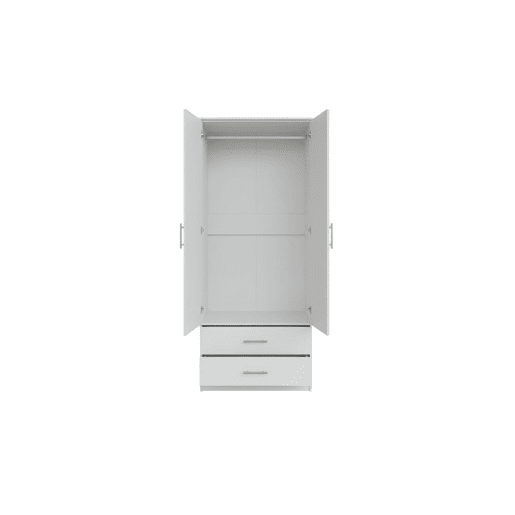 Guarda-roupa para quarto com 2 portas, 2 gavetas e espelho, branco.