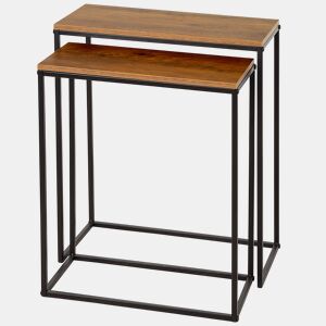 Max Home Conjunto 2 mesas de apoio em metal e madeira 50x25x60 cm e 45x22x55 cm