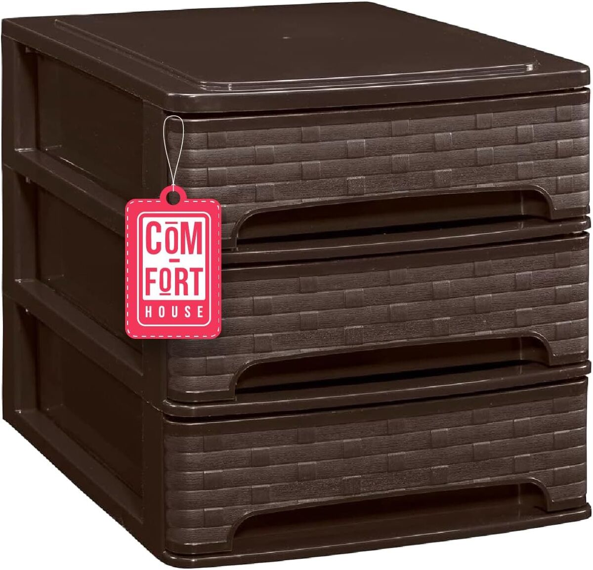 Com-fort house | cajonera apilable de plástico | modelo bambú | color wengue| modelo de 3 cajones