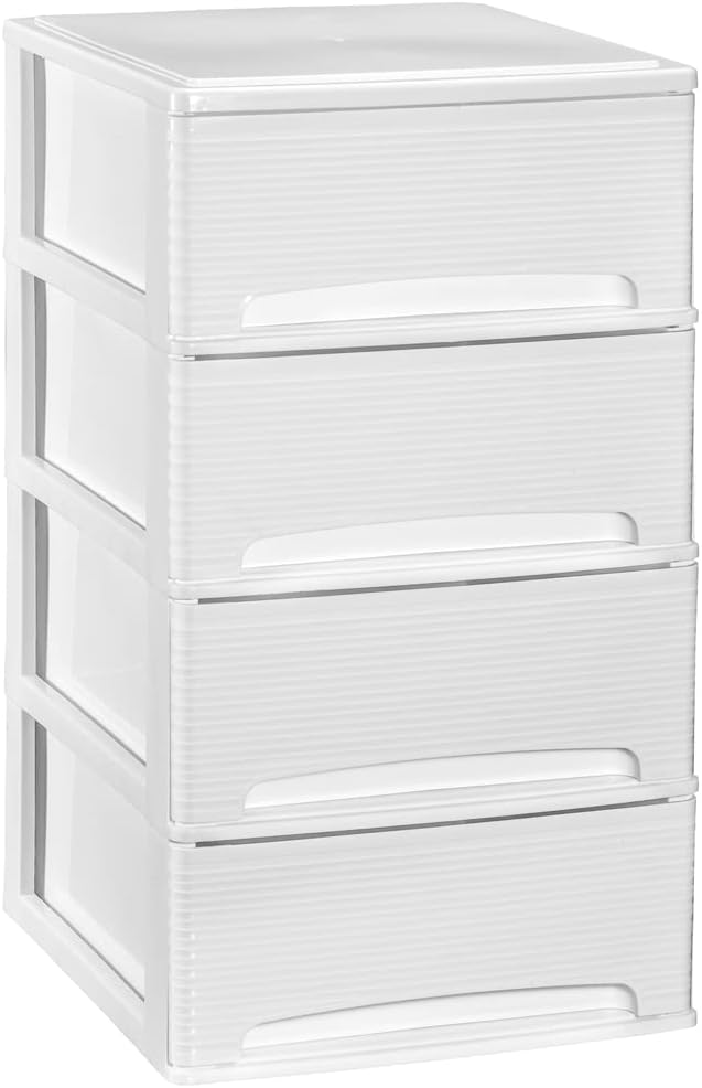 Com-fort house | cajonera apilable de plástico | modelo lineas | color blanco | modelo de 4 cajones