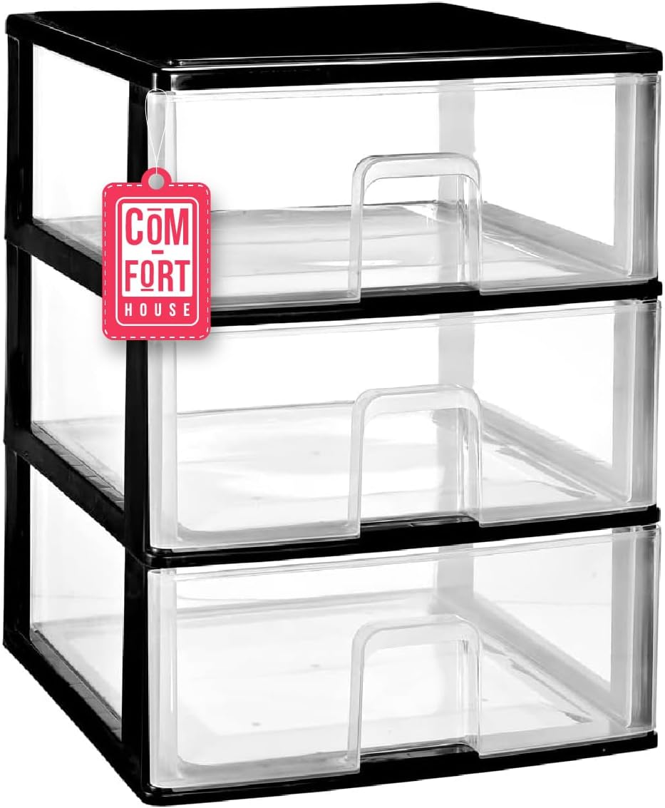Com-fort house | cajonera apilable de plástico | modelo transparente | color negro | modelo de 3 cajones