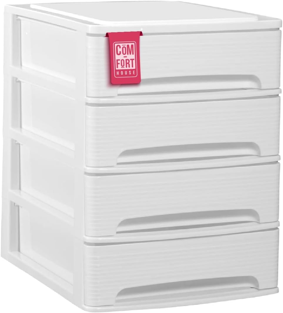 Com-fort house | cajonera apilable de plástico | modelo lineas | color blanco| modelo de 4 cajones