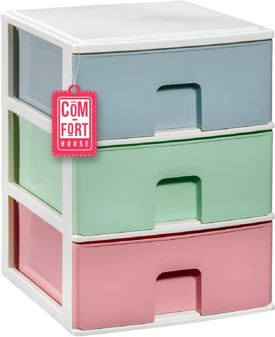 Com-fort house | cajonera apilable de plástico | modelo multicolor | color blanco | modelo de 3 cajones