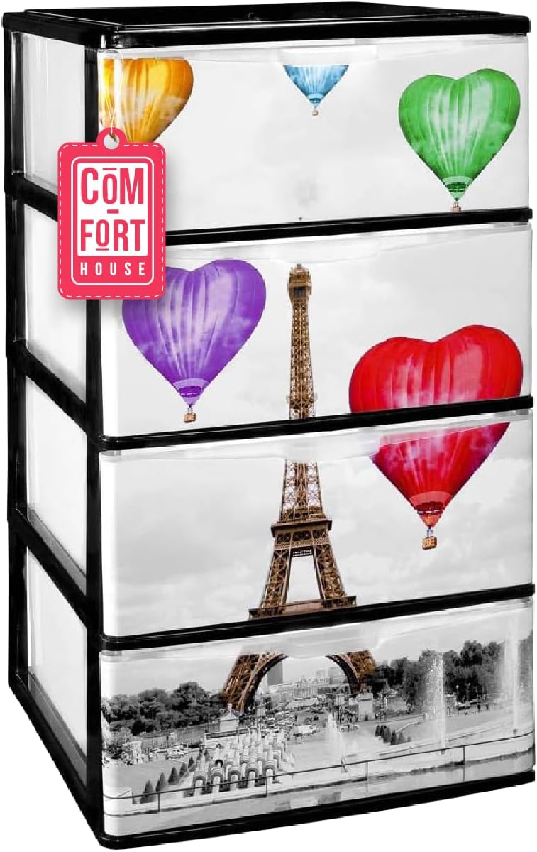 Com-fort house cajonera apilable plastico - modelo iris - modelo de 4 cajones con decorado paris (380 x370 x626mm)