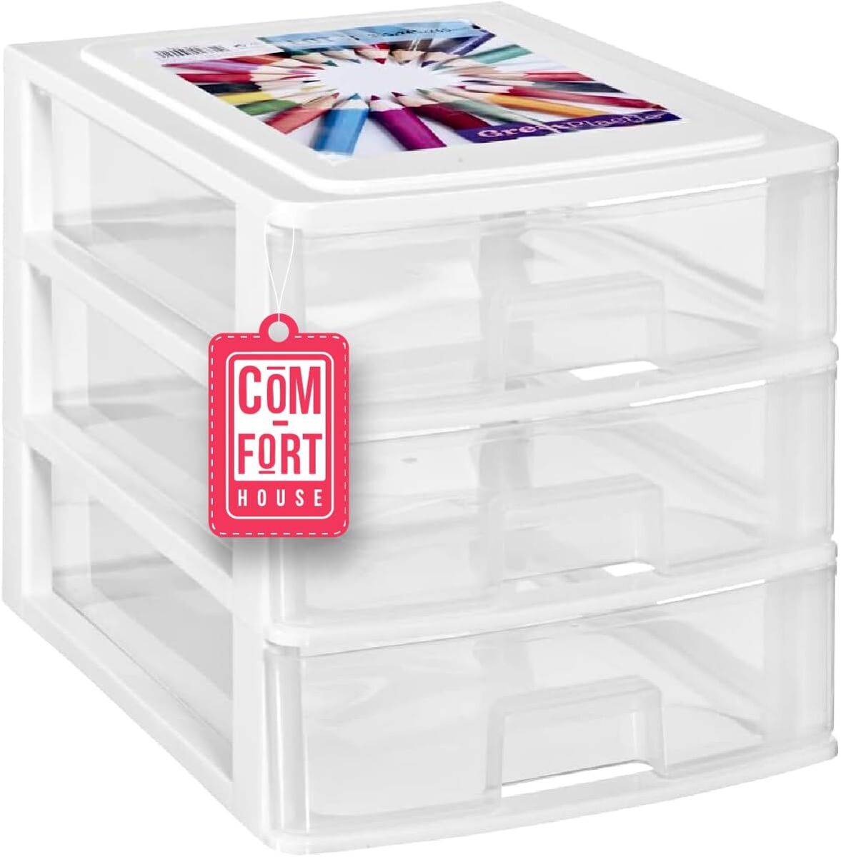 Com-fort house | cajonera apilable de plástico | modelo transparente | color blanco | modelo de 3 cajones