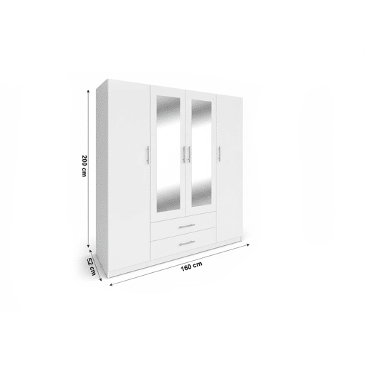 Guarda-roupa de quarto com 4 portas e espelho, Cambria Guarda-roupa de quarto com 4 portas e espelho, Cambria